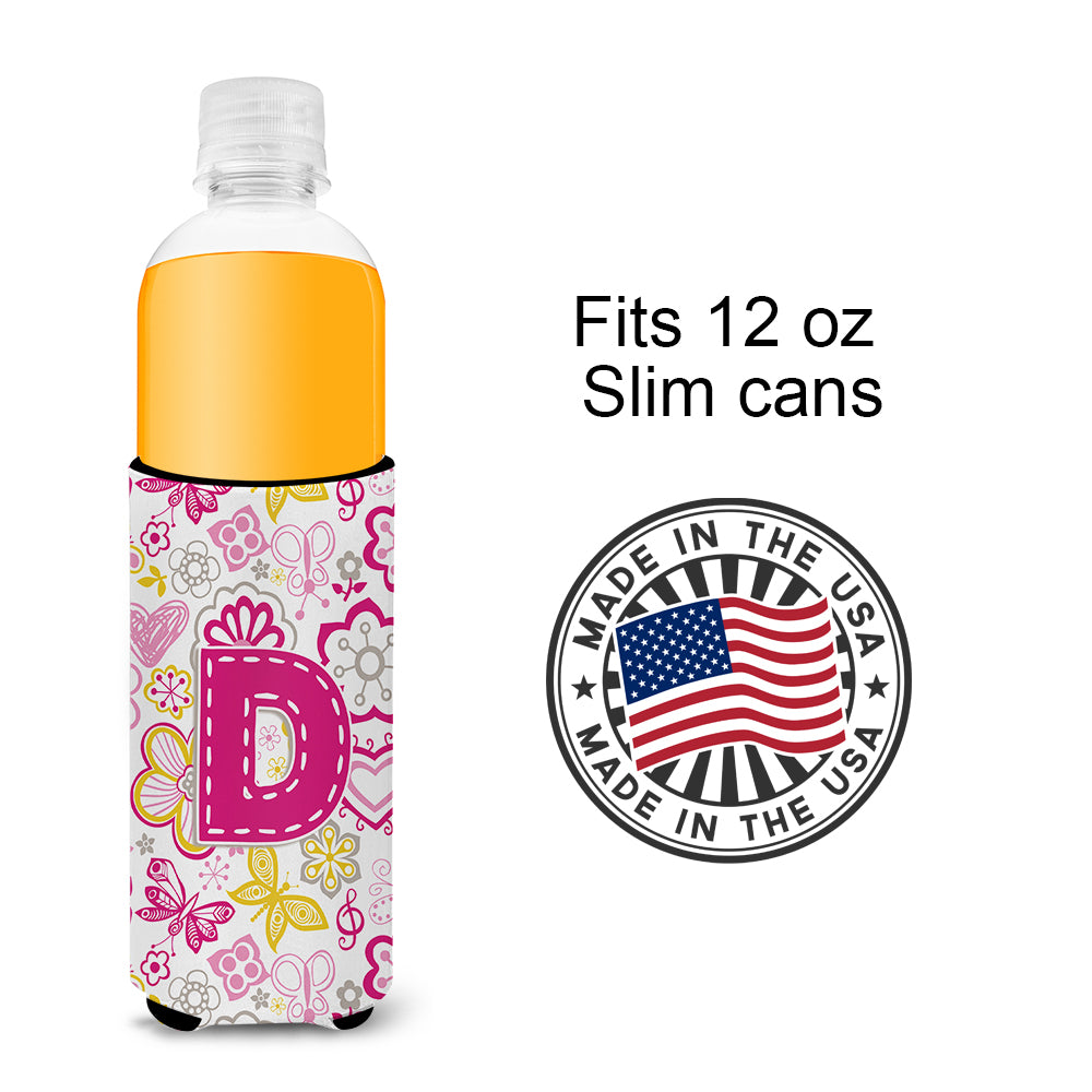 Lettre D Fleurs et Papillons Rose Ultra Beverage Isolateurs pour canettes minces CJ2005-DMUK