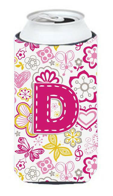 Letter D Flowers and Butterflies Pink Tall Boy Beverage Insulator Hugger CJ2005-DTBC by Caroline&#39;s Treasures