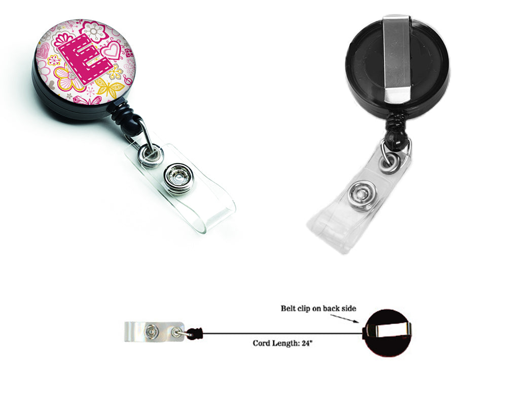 Letter E Flowers and Butterflies Pink Retractable Badge Reel CJ2005-EBR  the-store.com.