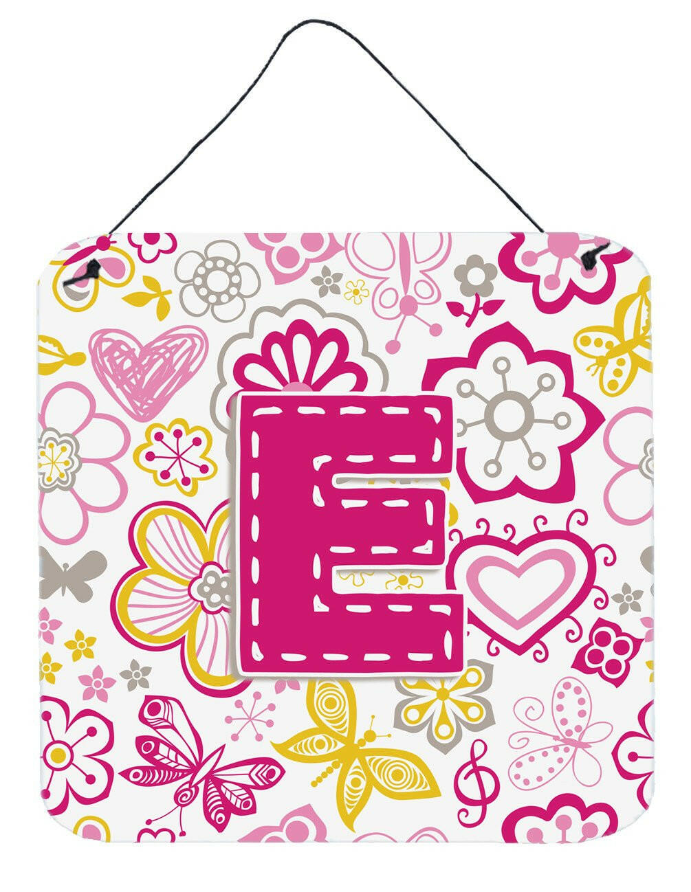 Letter E Flowers and Butterflies Pink Wall or Door Hanging Prints CJ2005-EDS66 by Caroline&#39;s Treasures