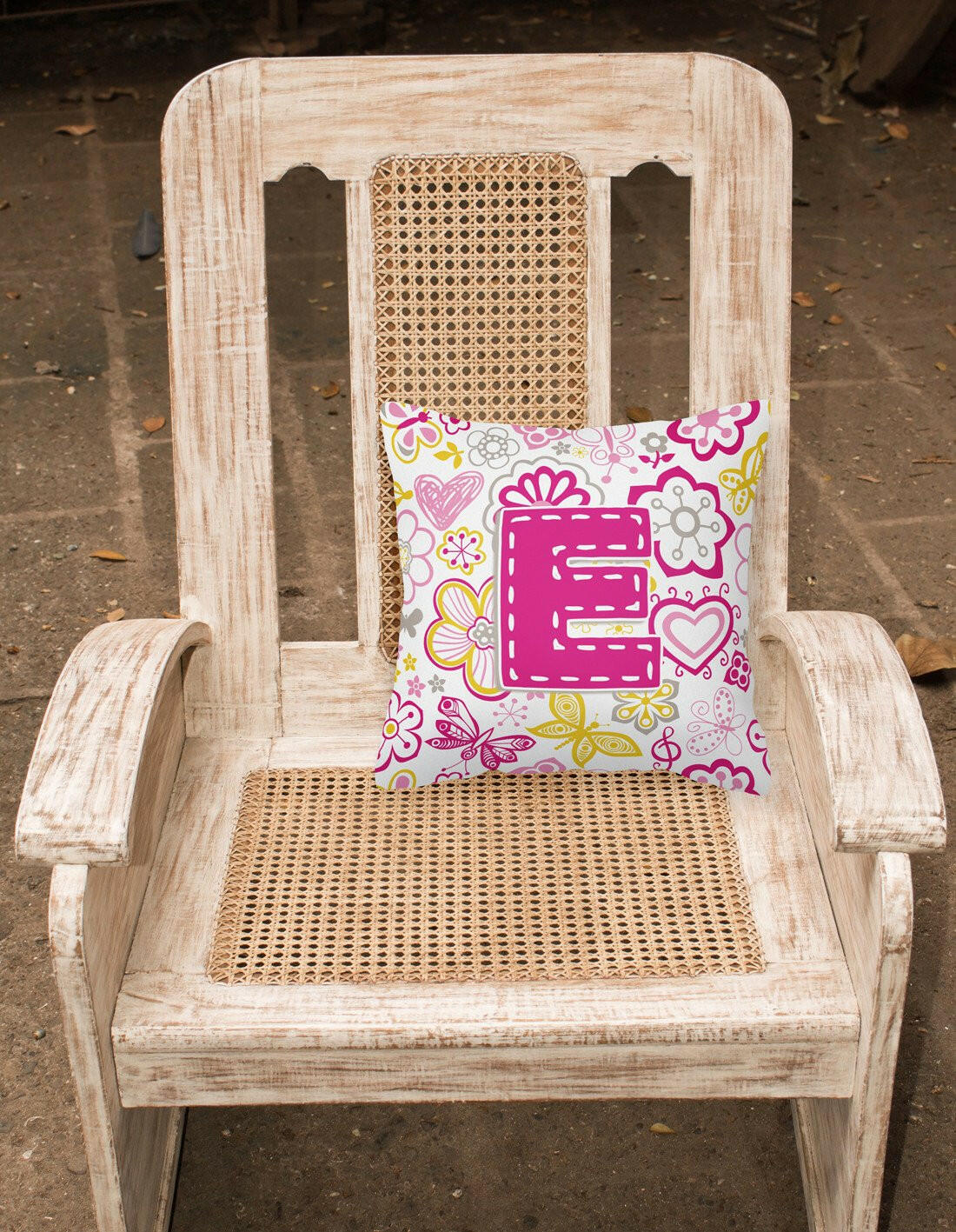 Letter E Flowers and Butterflies Pink Canvas Fabric Decorative Pillow CJ2005-EPW1414 by Caroline's Treasures