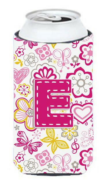Letter E Flowers and Butterflies Pink Tall Boy Beverage Insulator Hugger CJ2005-ETBC by Caroline&#39;s Treasures