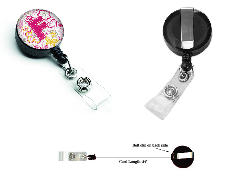 Letter F Flowers and Butterflies Pink Retractable Badge Reel CJ2005-FBR
