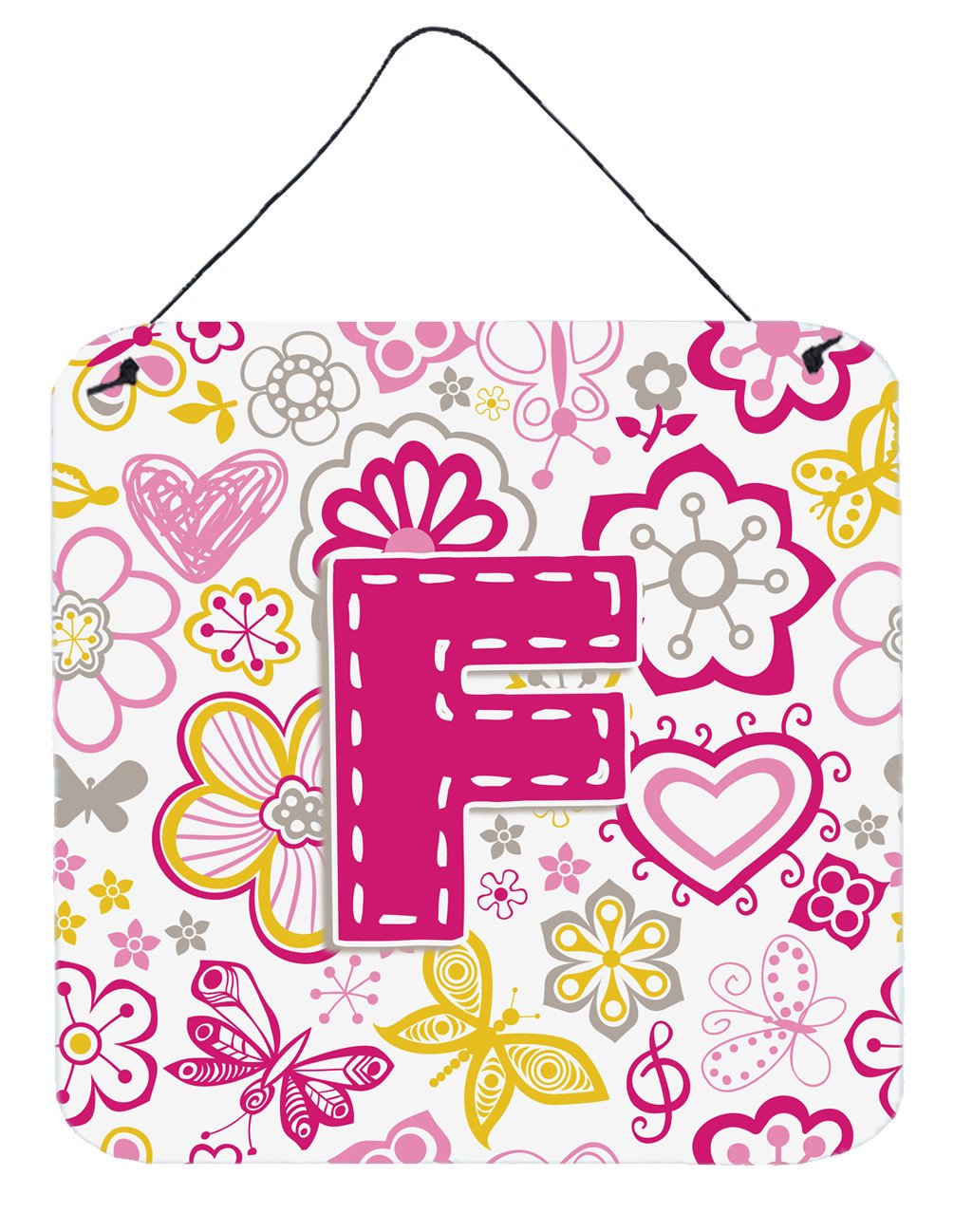 Letter F Flowers and Butterflies Pink Wall or Door Hanging Prints CJ2005-FDS66 by Caroline's Treasures