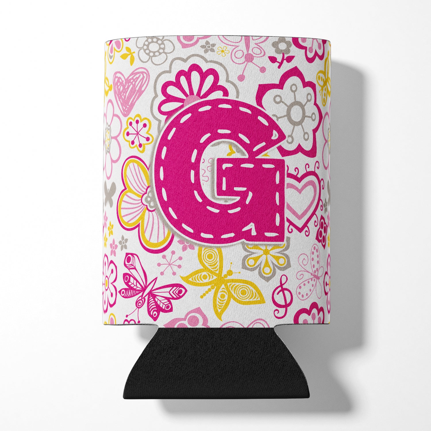 Letter G Flowers and Butterflies Pink Can or Bottle Hugger CJ2005-GCC