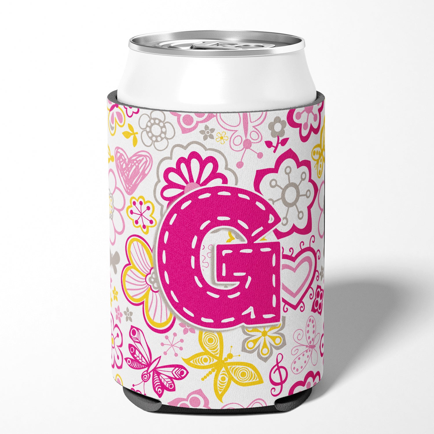 Letter G Flowers and Butterflies Pink Can or Bottle Hugger CJ2005-GCC.