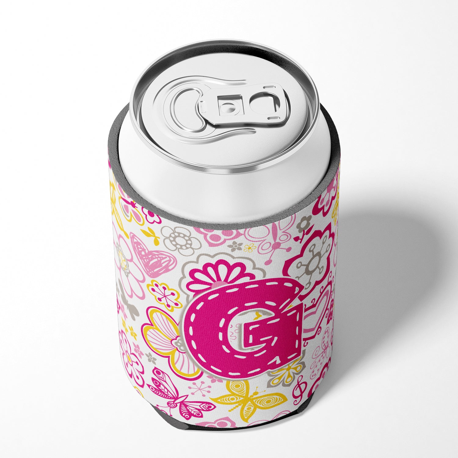 Letter G Flowers and Butterflies Pink Can or Bottle Hugger CJ2005-GCC.