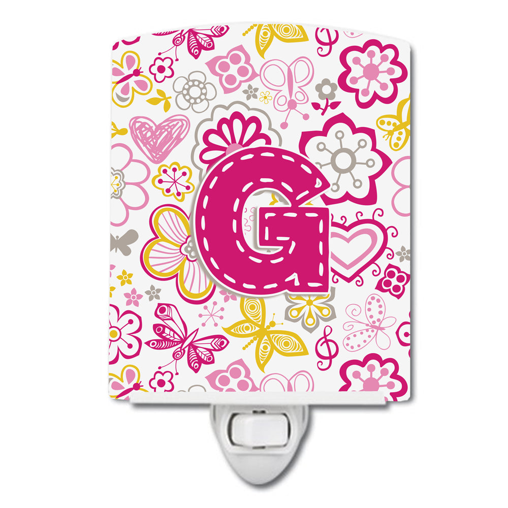 Letter G Flowers and Butterflies Pink Ceramic Night Light CJ2005-GCNL - the-store.com