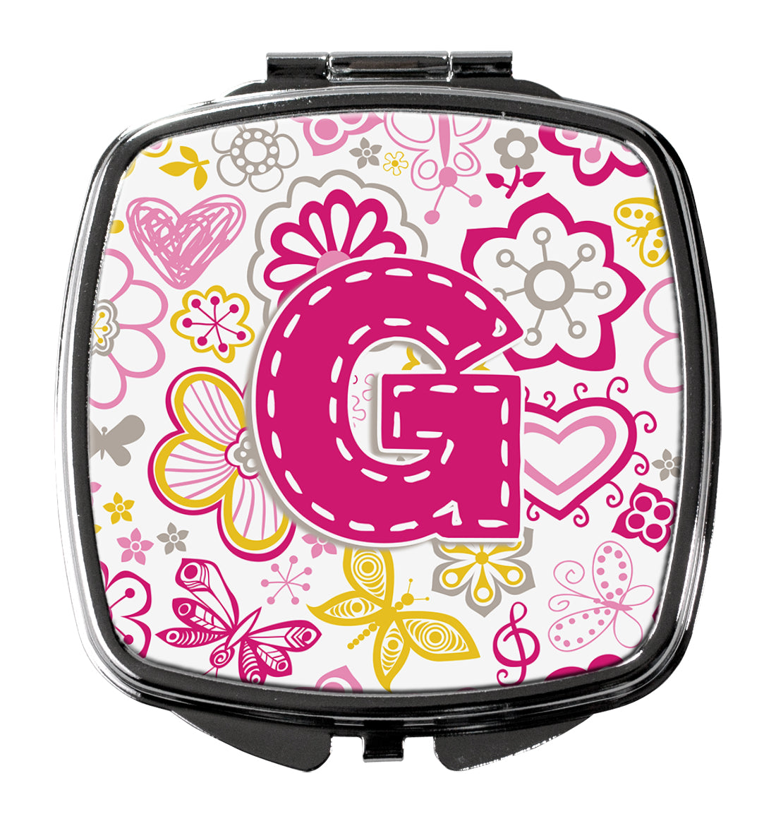 Caroline's Treasures Letter G Flowers and Butterflies Pink Compact Mirror – Stylish Purse Mirror with Artistic Covers CJ2005-GSCM