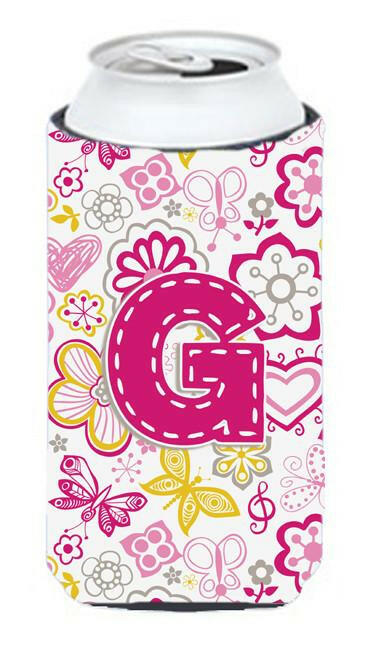 Letter G Flowers and Butterflies Pink Tall Boy Beverage Insulator Hugger CJ2005-GTBC by Caroline&#39;s Treasures