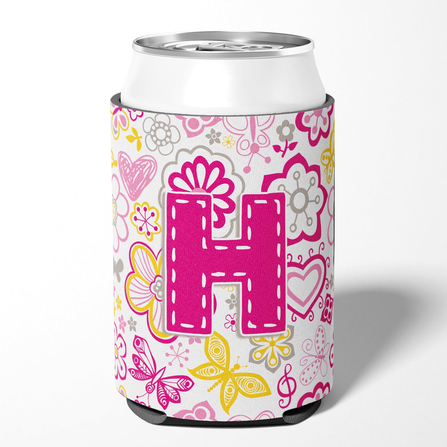 Letter H Flowers and Butterflies Pink Can or Bottle Hugger CJ2005-HCC