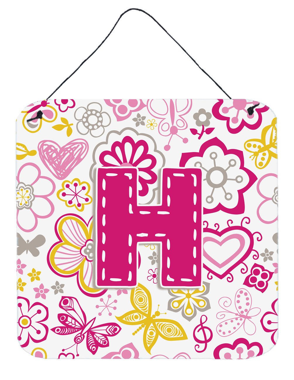 Letter H Flowers and Butterflies Pink Wall or Door Hanging Prints CJ2005-HDS66 by Caroline's Treasures