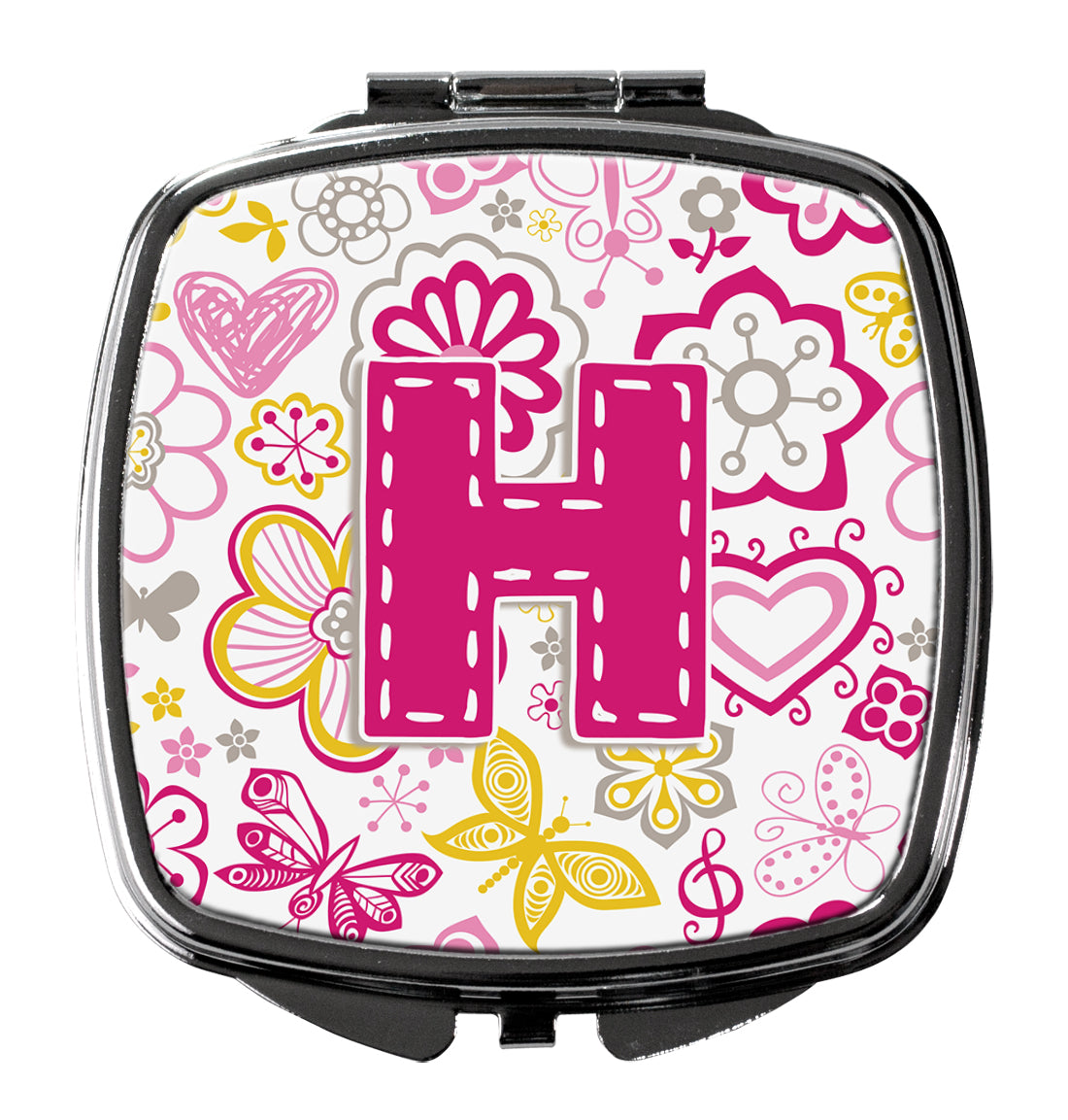 Caroline's Treasures Letter H Flowers and Butterflies Pink Compact Mirror – Stylish Purse Mirror with Artistic Covers CJ2005-HSCM