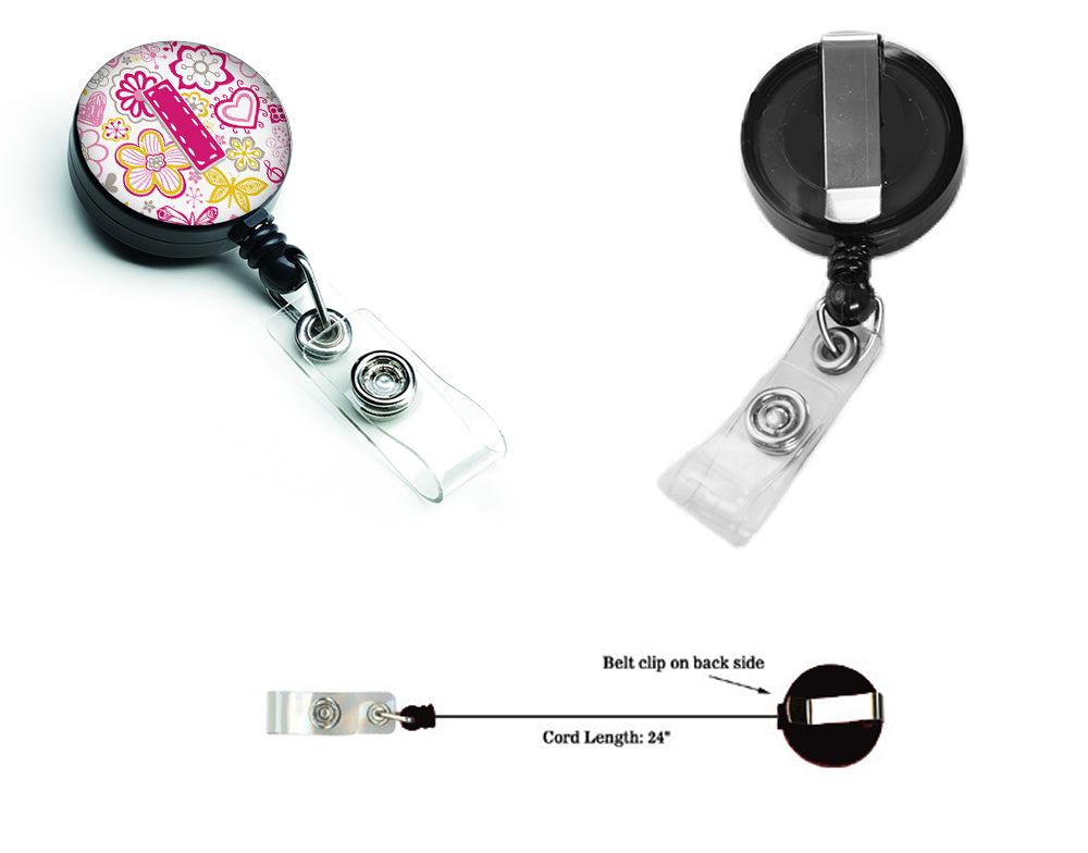 Letter I Flowers and Butterflies Pink Retractable Badge Reel CJ2005-IBR  the-store.com.