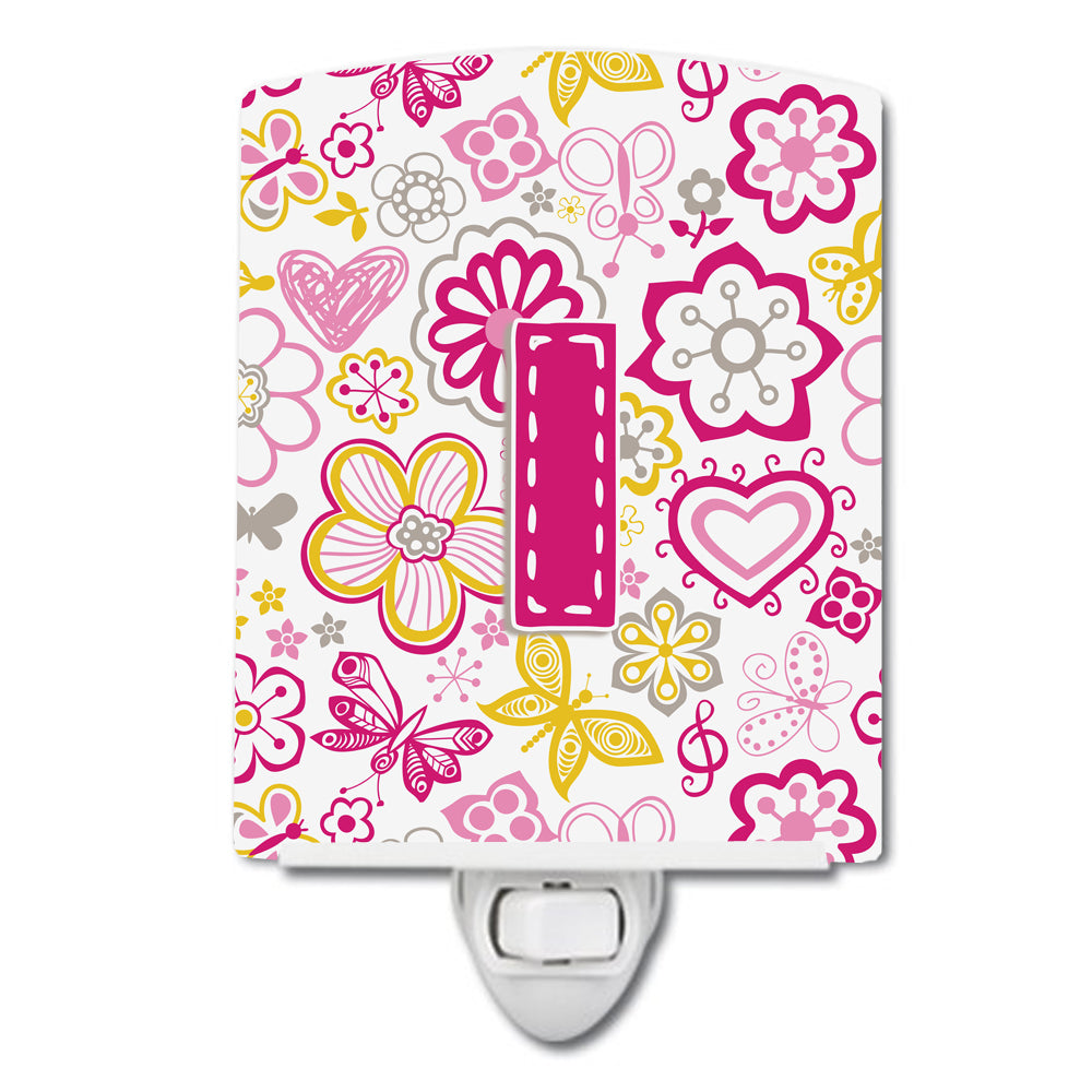 Letter I Flowers and Butterflies Pink Ceramic Night Light CJ2005-ICNL - the-store.com