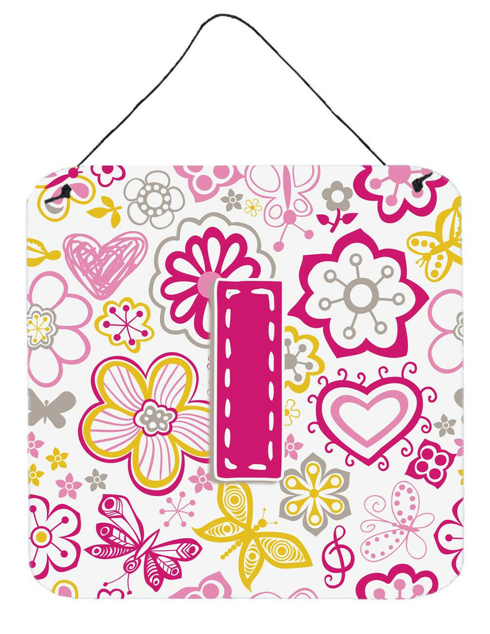 Letter I Flowers and Butterflies Pink Wall or Door Hanging Prints CJ2005-IDS66 by Caroline&#39;s Treasures