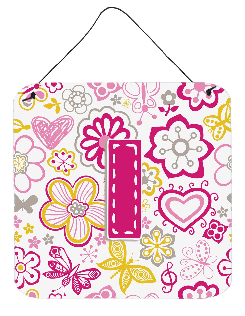 Letter I Flowers and Butterflies Pink Wall or Door Hanging Prints CJ2005-IDS66 by Caroline's Treasures