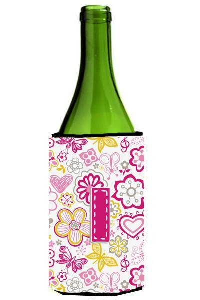 Letter I Flowers and Butterflies Pink Wine Bottle Beverage Insulator Hugger CJ2005-ILITERK by Caroline&#39;s Treasures