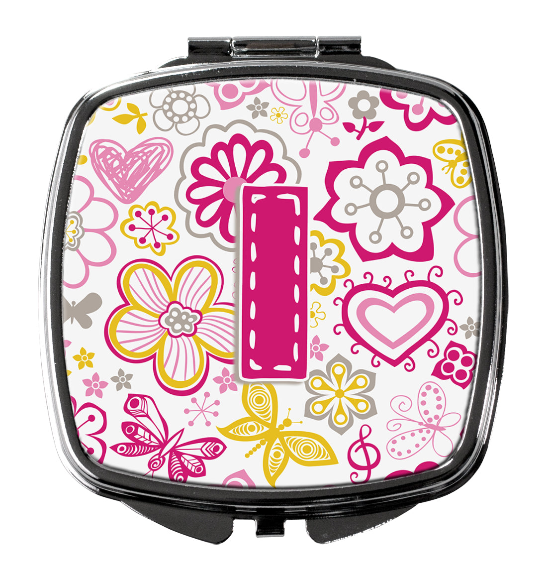 Letter I Flowers and Butterflies Pink Compact Mirror CJ2005-ISCM  the-store.com.