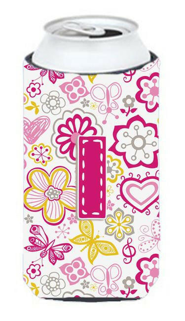 Letter I Flowers and Butterflies Pink Tall Boy Beverage Insulator Hugger CJ2005-ITBC by Caroline's Treasures