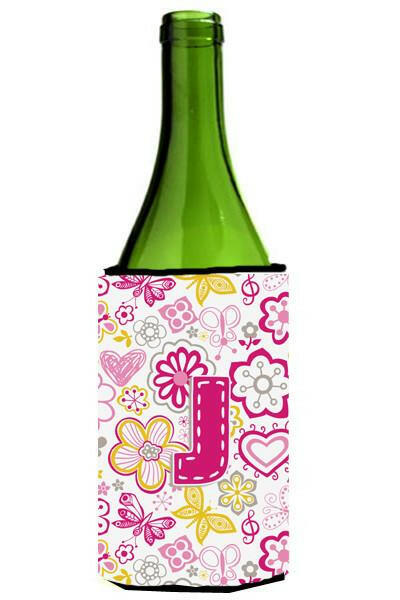 Letter J Flowers and Butterflies Pink Wine Bottle Beverage Insulator Hugger CJ2005-JLITERK by Caroline&#39;s Treasures