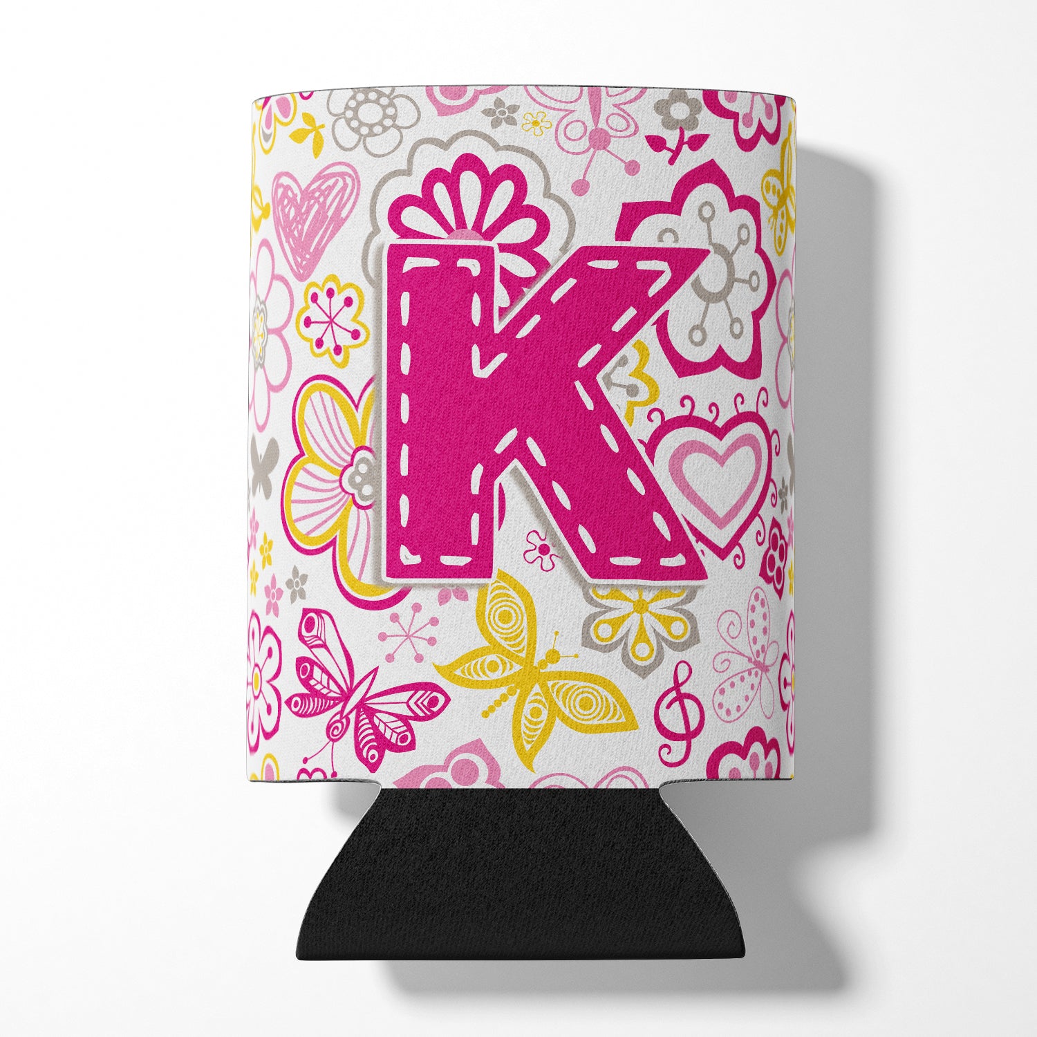 Letter K Flowers and Butterflies Pink Can or Bottle Hugger CJ2005-KCC