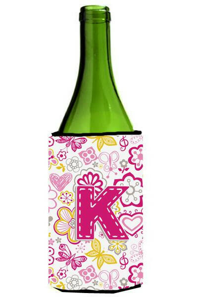 Letter K Flowers and Butterflies Pink Wine Bottle Beverage Insulator Hugger CJ2005-KLITERK by Caroline&#39;s Treasures