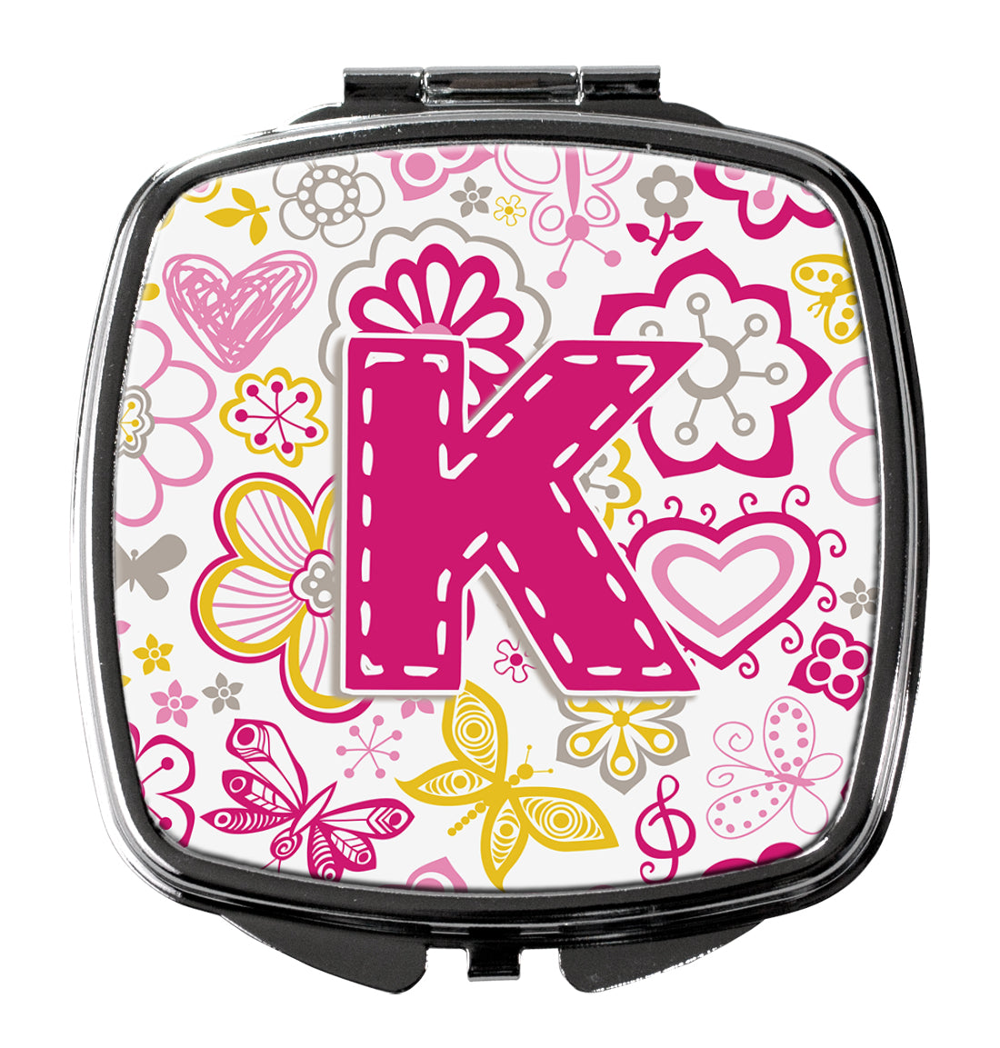 Letter K Flowers and Butterflies Pink Compact Mirror CJ2005-KSCM