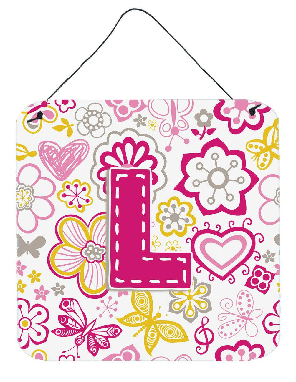 Letter L Flowers and Butterflies Pink Wall or Door Hanging Prints CJ2005-LDS66 by Caroline&#39;s Treasures