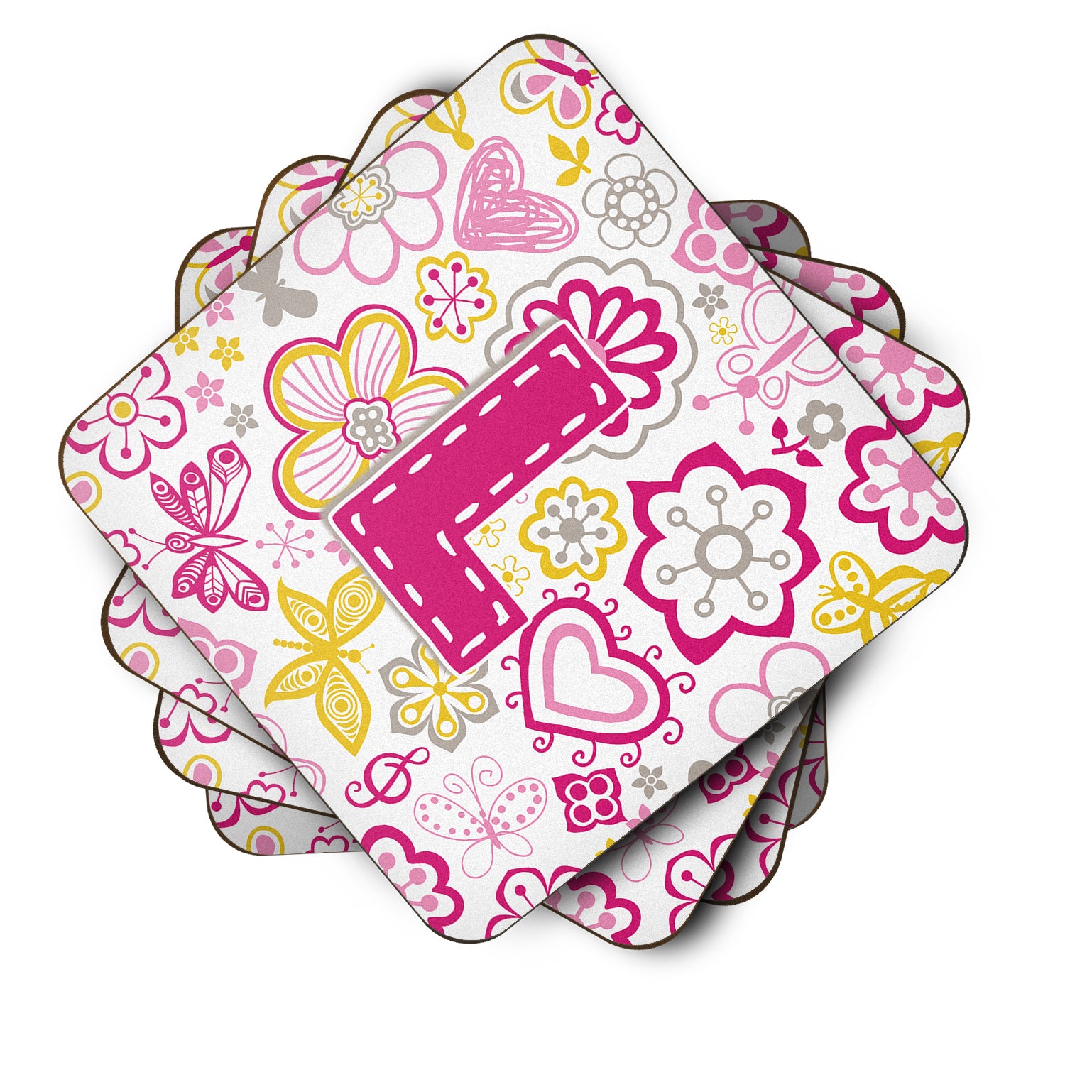 Set of 4 Letter L Flowers and Butterflies Pink Foam Coasters CJ2005-LFC - the-store.com