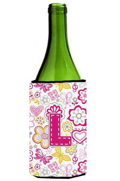 Letter L Flowers and Butterflies Pink Wine Bottle Beverage Insulator Hugger CJ2005-LLITERK by Caroline&#39;s Treasures