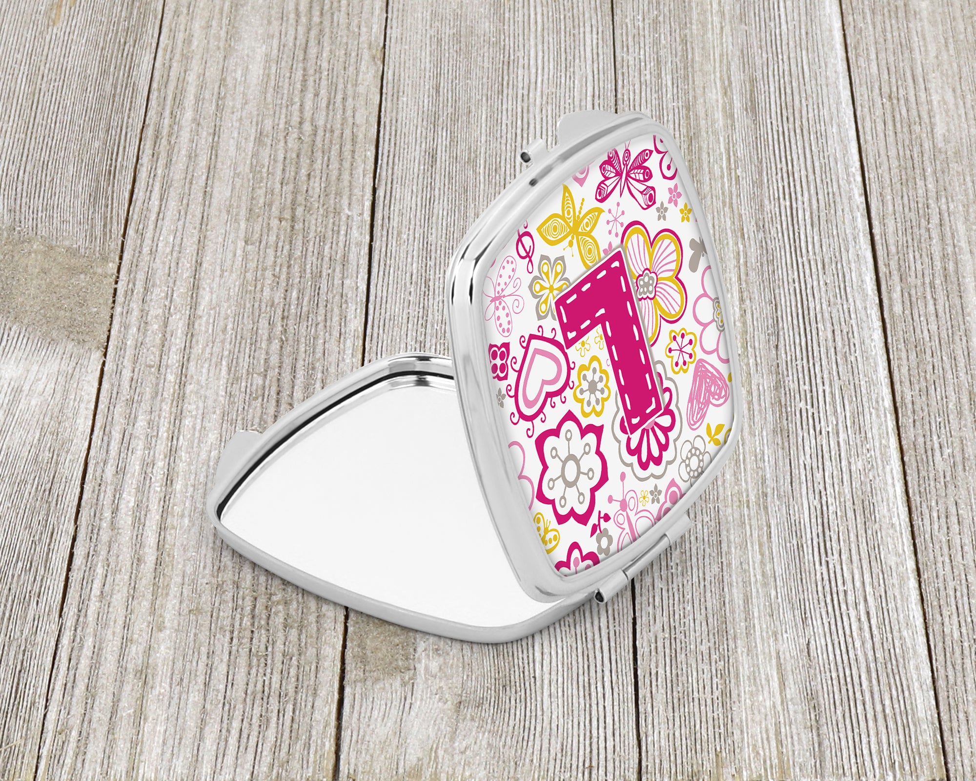 Caroline's Treasures Letter L Flowers and Butterflies Pink Compact Mirror – Stylish Purse Mirror with Artistic Covers CJ2005-LSCM
