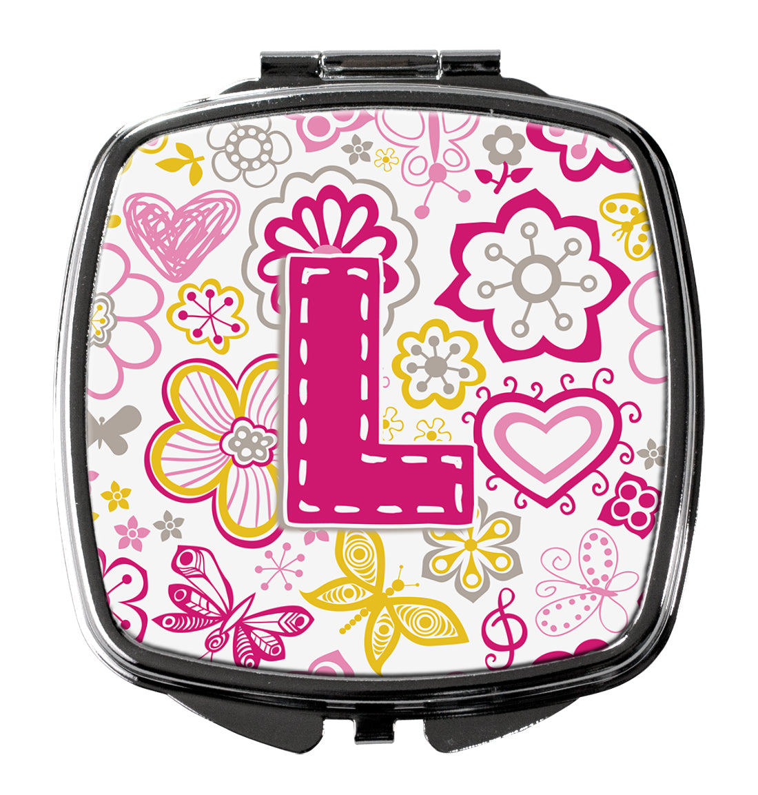 Caroline's Treasures Letter L Flowers and Butterflies Pink Compact Mirror – Stylish Purse Mirror with Artistic Covers CJ2005-LSCM