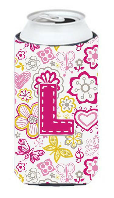 Letter L Flowers and Butterflies Pink Tall Boy Beverage Insulator Hugger CJ2005-LTBC by Caroline&#39;s Treasures