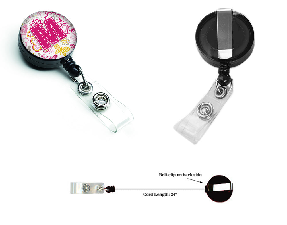 Letter M Flowers and Butterflies Pink Retractable Badge Reel CJ2005-MBR  the-store.com.
