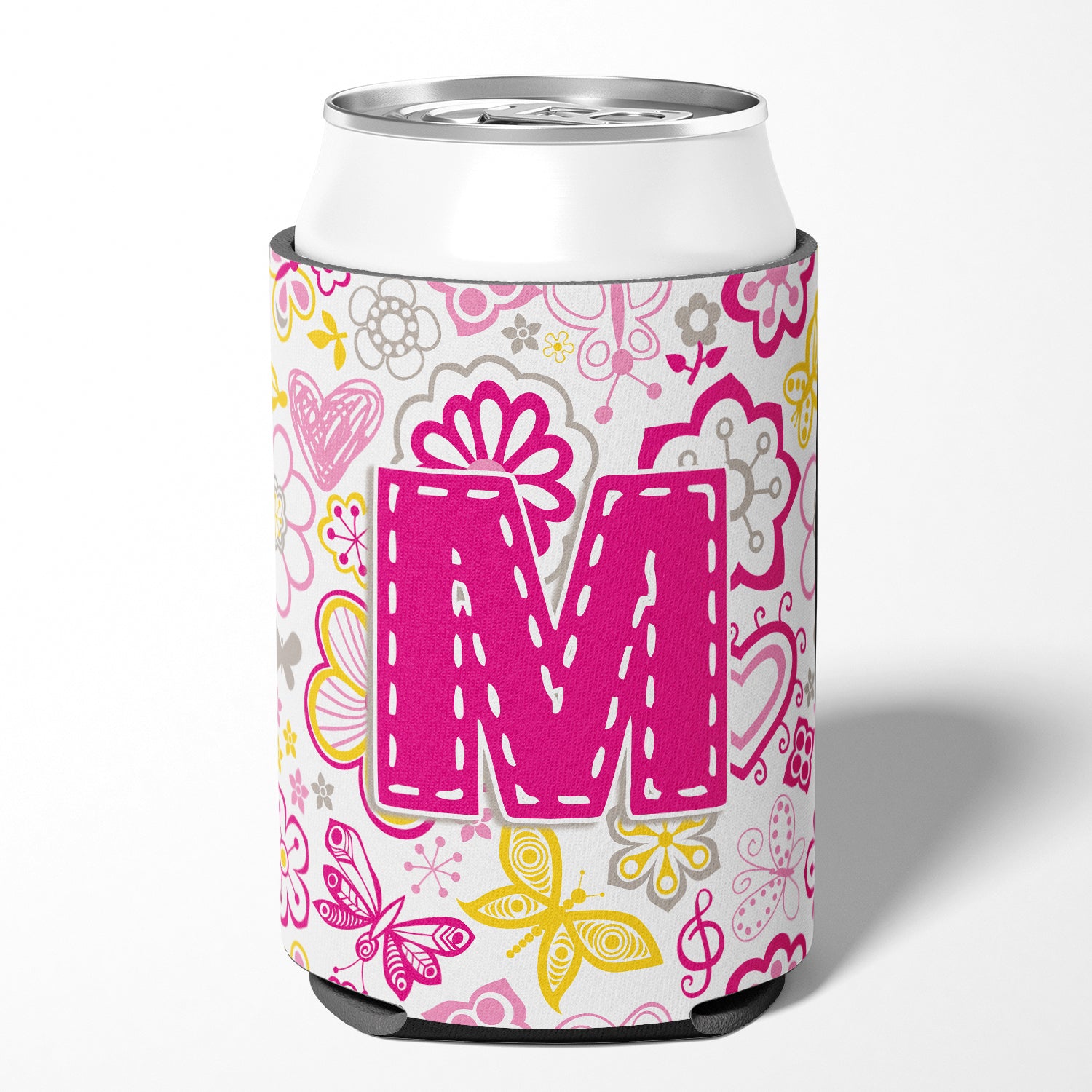Letter M Flowers and Butterflies Pink Can or Bottle Hugger CJ2005-MCC