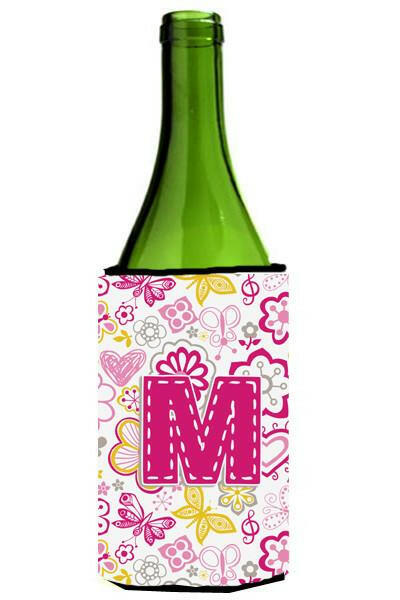 Letter M Flowers and Butterflies Pink Wine Bottle Beverage Insulator Hugger CJ2005-MLITERK by Caroline&#39;s Treasures