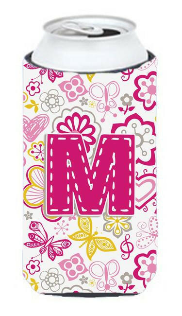 Letter M Flowers and Butterflies Pink Tall Boy Beverage Insulator Hugger CJ2005-MTBC by Caroline&#39;s Treasures