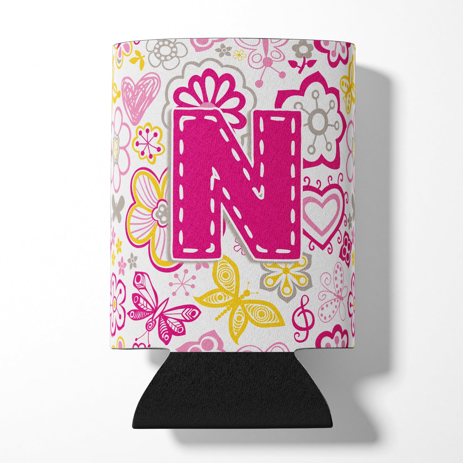 Letter N Flowers and Butterflies Pink Can or Bottle Hugger CJ2005-NCC
