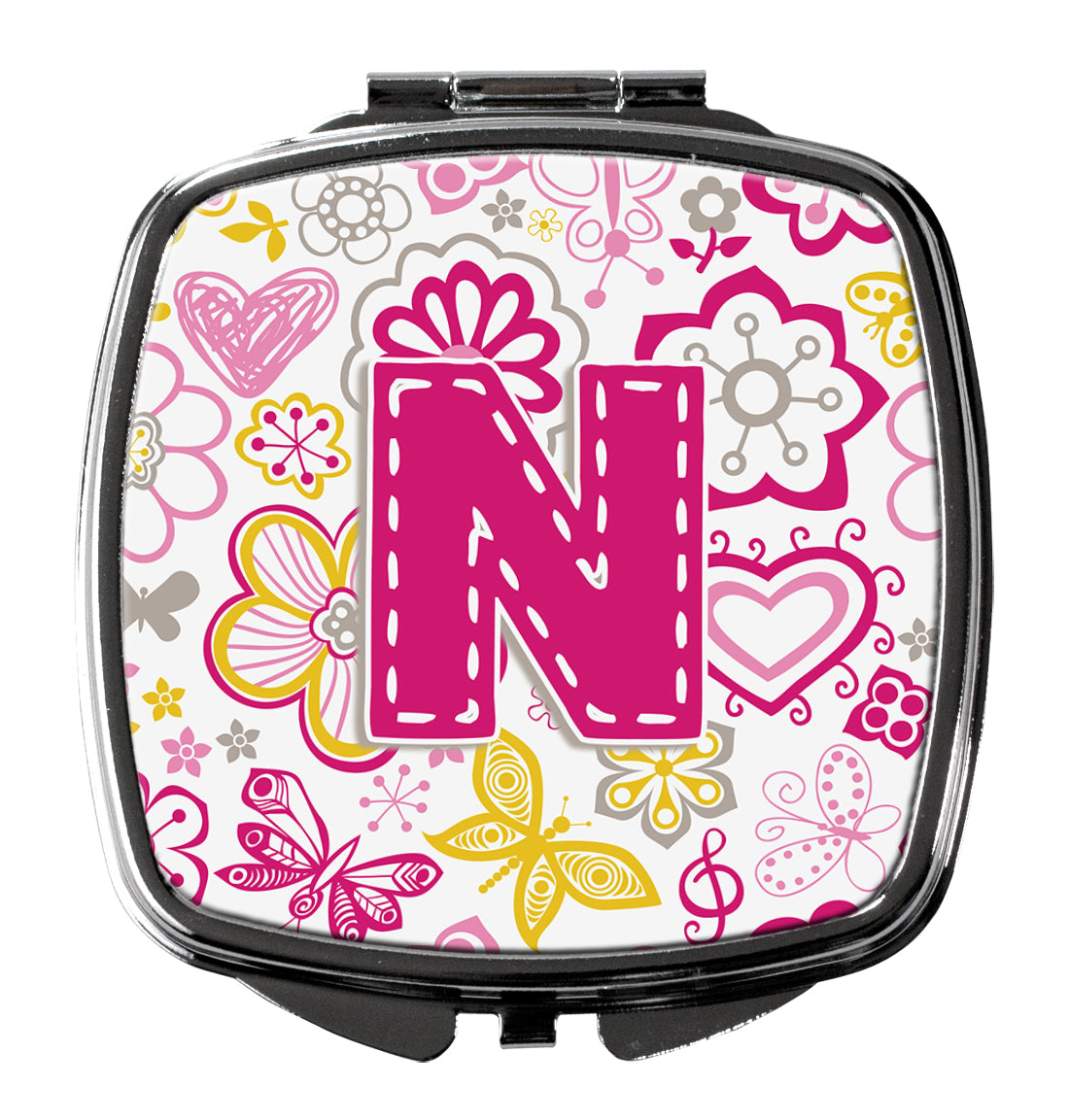 Caroline's Treasures Letter N Flowers and Butterflies Pink Compact Mirror – Stylish Purse Mirror with Artistic Covers CJ2005-NSCM