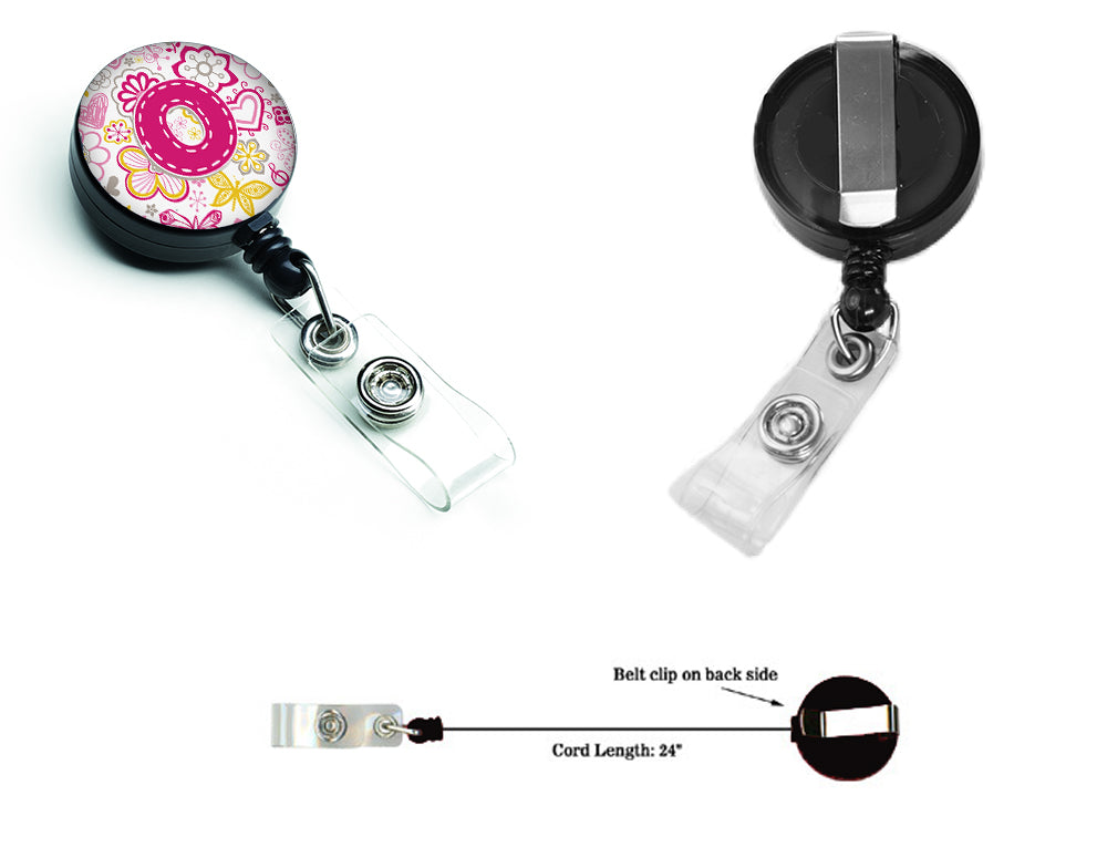 Letter O Flowers and Butterflies Pink Retractable Badge Reel CJ2005-OBR  the-store.com.