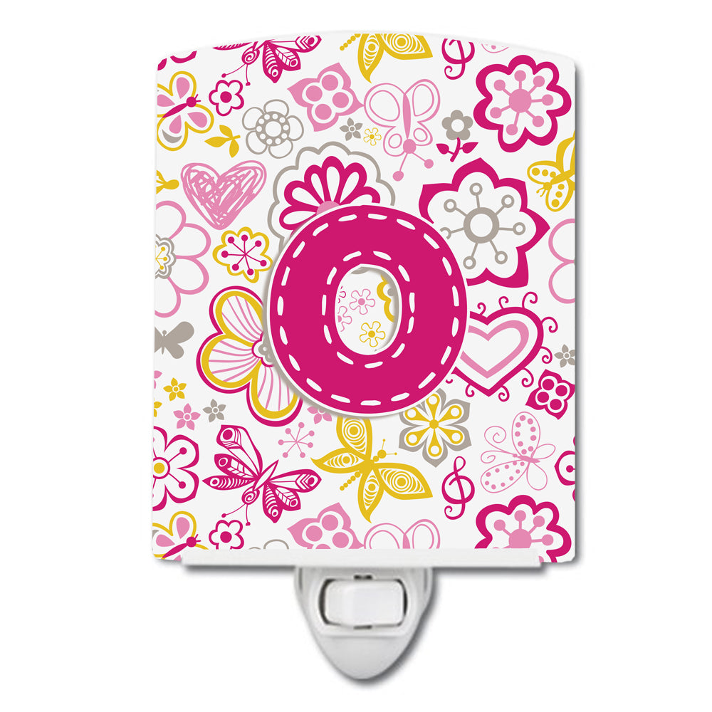 Letter O Flowers and Butterflies Pink Ceramic Night Light CJ2005-OCNL - the-store.com