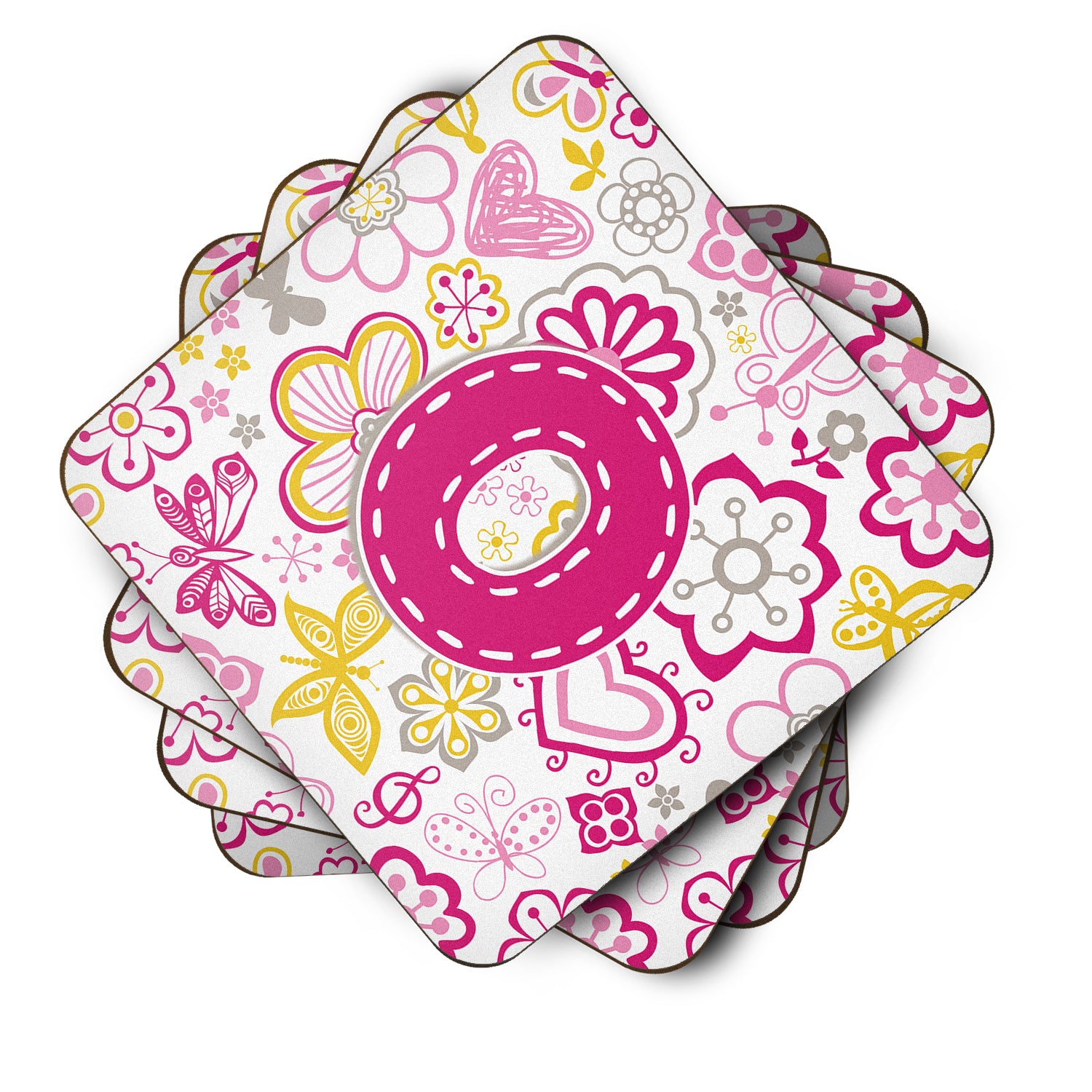 Set of 4 Letter O Flowers and Butterflies Pink Foam Coasters CJ2005-OFC - the-store.com