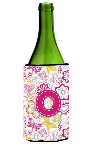 Letter O Flowers and Butterflies Pink Wine Bottle Beverage Insulator Hugger CJ2005-OLITERK by Caroline&#39;s Treasures