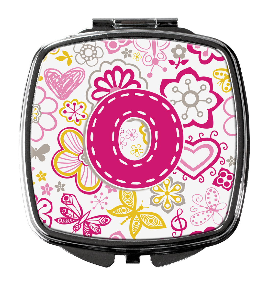 Letter O Flowers and Butterflies Pink Compact Mirror CJ2005-OSCM