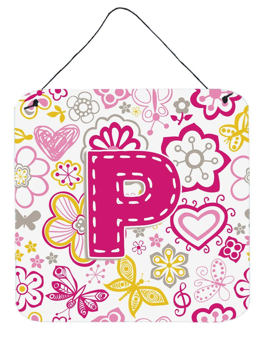 Letter P Flowers and Butterflies Pink Wall or Door Hanging Prints CJ2005-PDS66 by Caroline&#39;s Treasures
