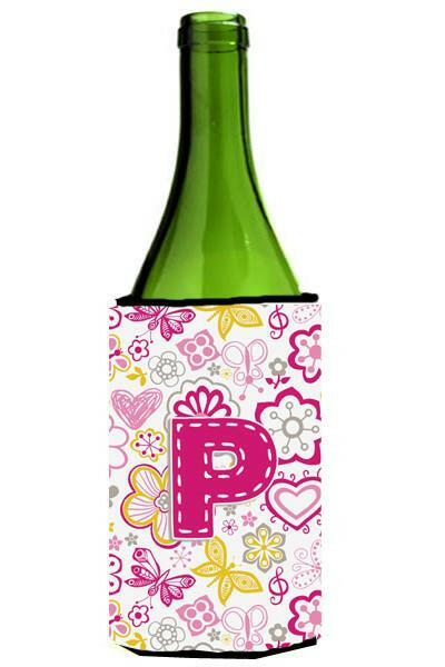 Letter P Flowers and Butterflies Pink Wine Bottle Beverage Insulator Hugger CJ2005-PLITERK by Caroline&#39;s Treasures