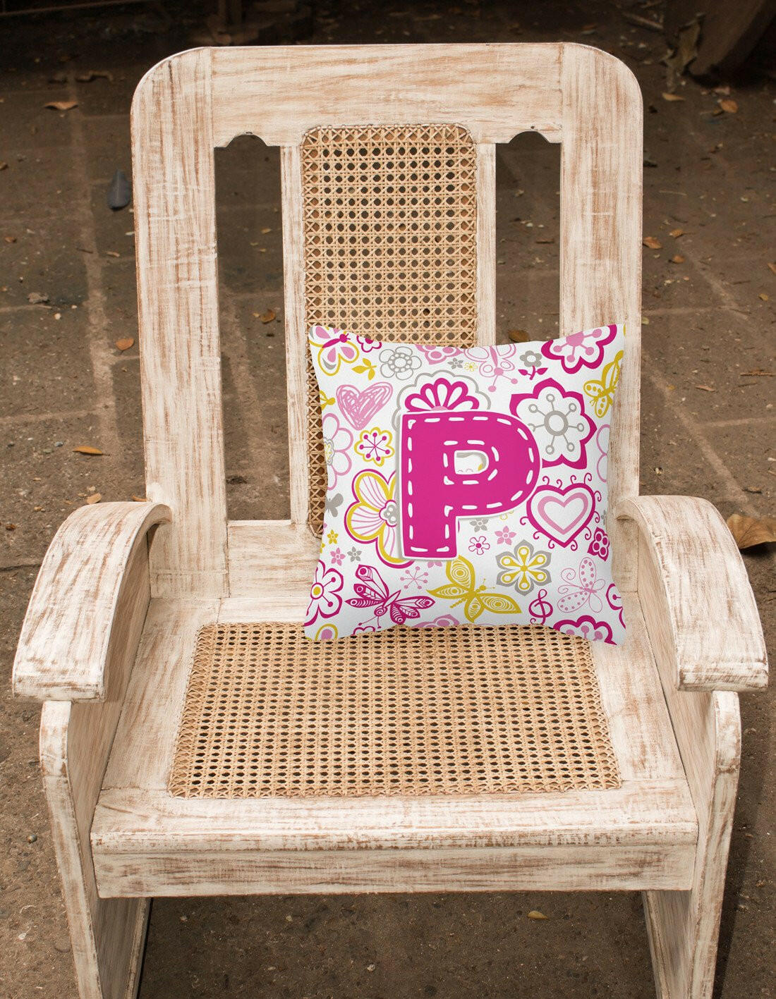 Letter P Flowers and Butterflies Pink Canvas Fabric Decorative Pillow CJ2005-PPW1414 by Caroline's Treasures