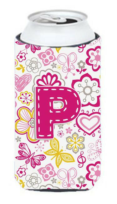 Letter P Flowers and Butterflies Pink Tall Boy Beverage Insulator Hugger CJ2005-PTBC by Caroline&#39;s Treasures