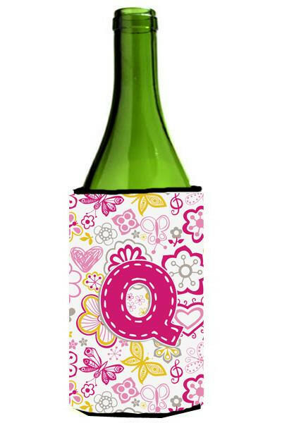 Letter Q Flowers and Butterflies Pink Wine Bottle Beverage Insulator Hugger CJ2005-QLITERK by Caroline&#39;s Treasures